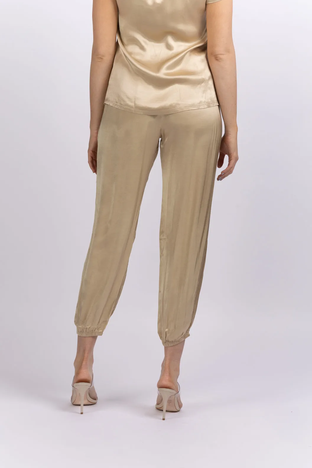 Nation Del Rey Satin Joggers in Toasted Marshmallow