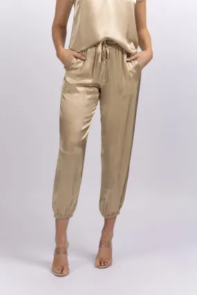 Nation Del Rey Satin Joggers in Toasted Marshmallow