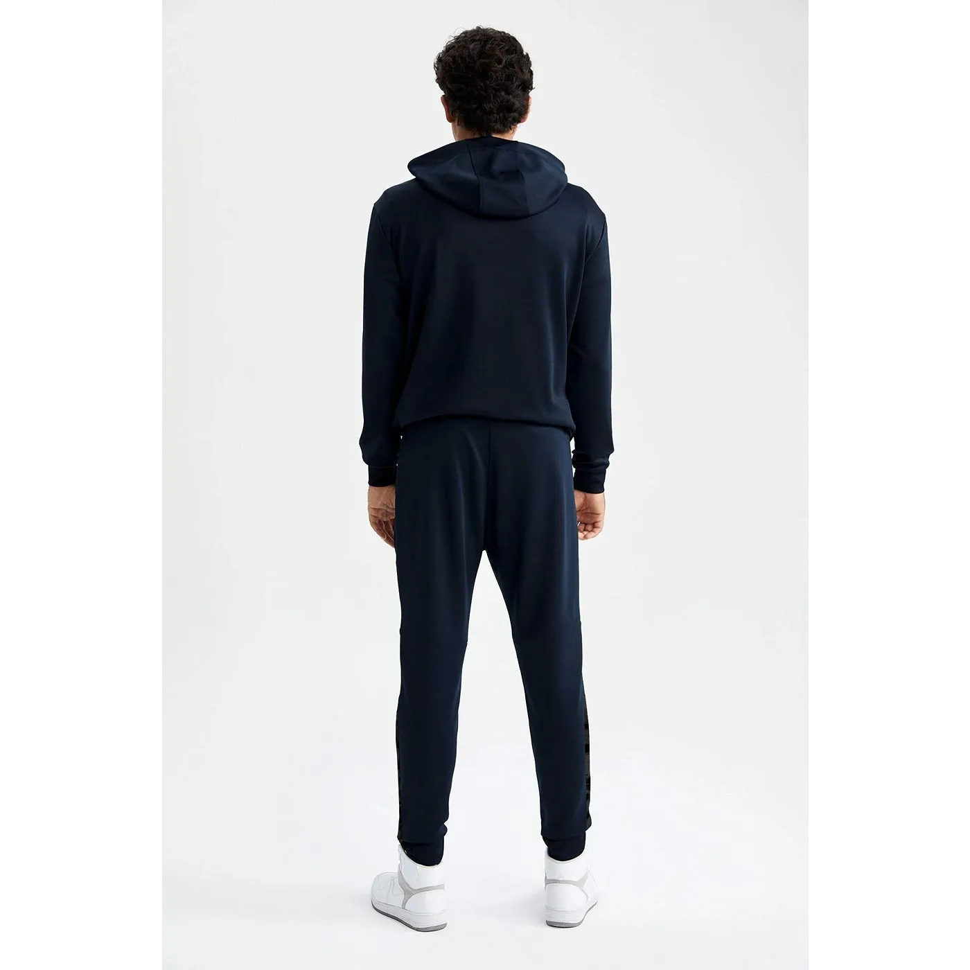 Navy Blue Fleece Joggers with Reflector Panel