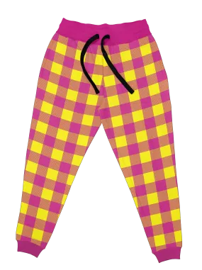 Neon Yellow & Pink Plaid Unisex Joggers