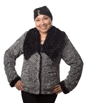 Norma Jean Coat, Reversible - Cozy Cable in Ash Faux Fur with Cuddly Fur in Black (Only One Medium Left)