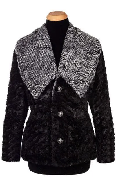 Norma Jean Coat, Reversible - Cozy Cable in Ash Faux Fur with Cuddly Fur in Black (Only One Medium Left)