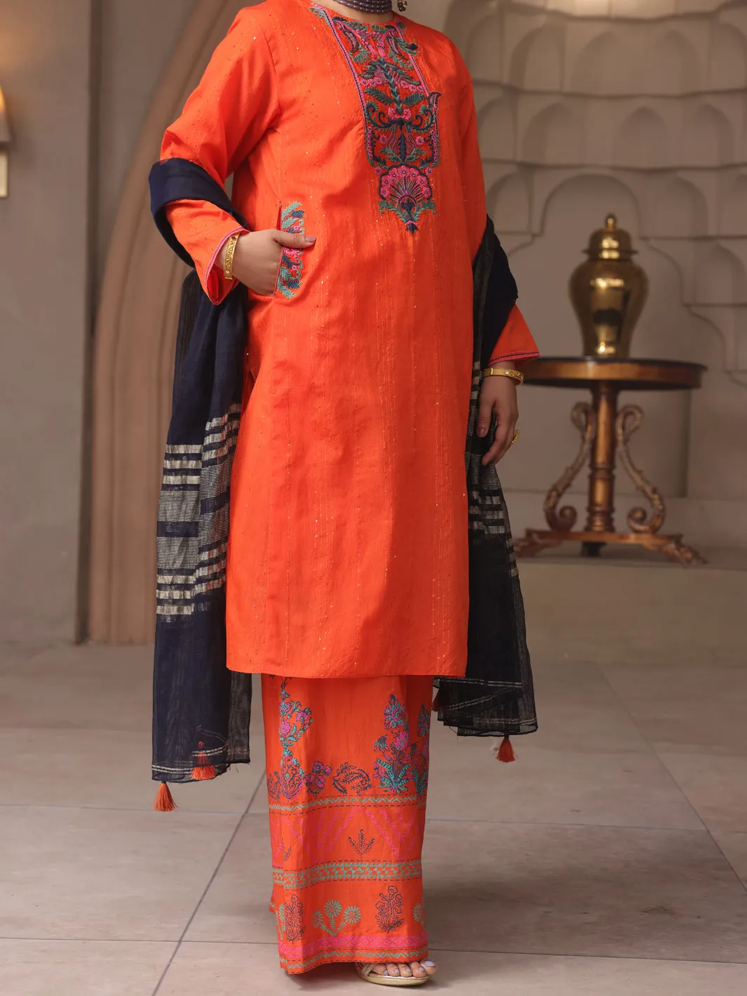 Orange Dyed Sequence 3 Piece Stitched - ALP-3PS-1643