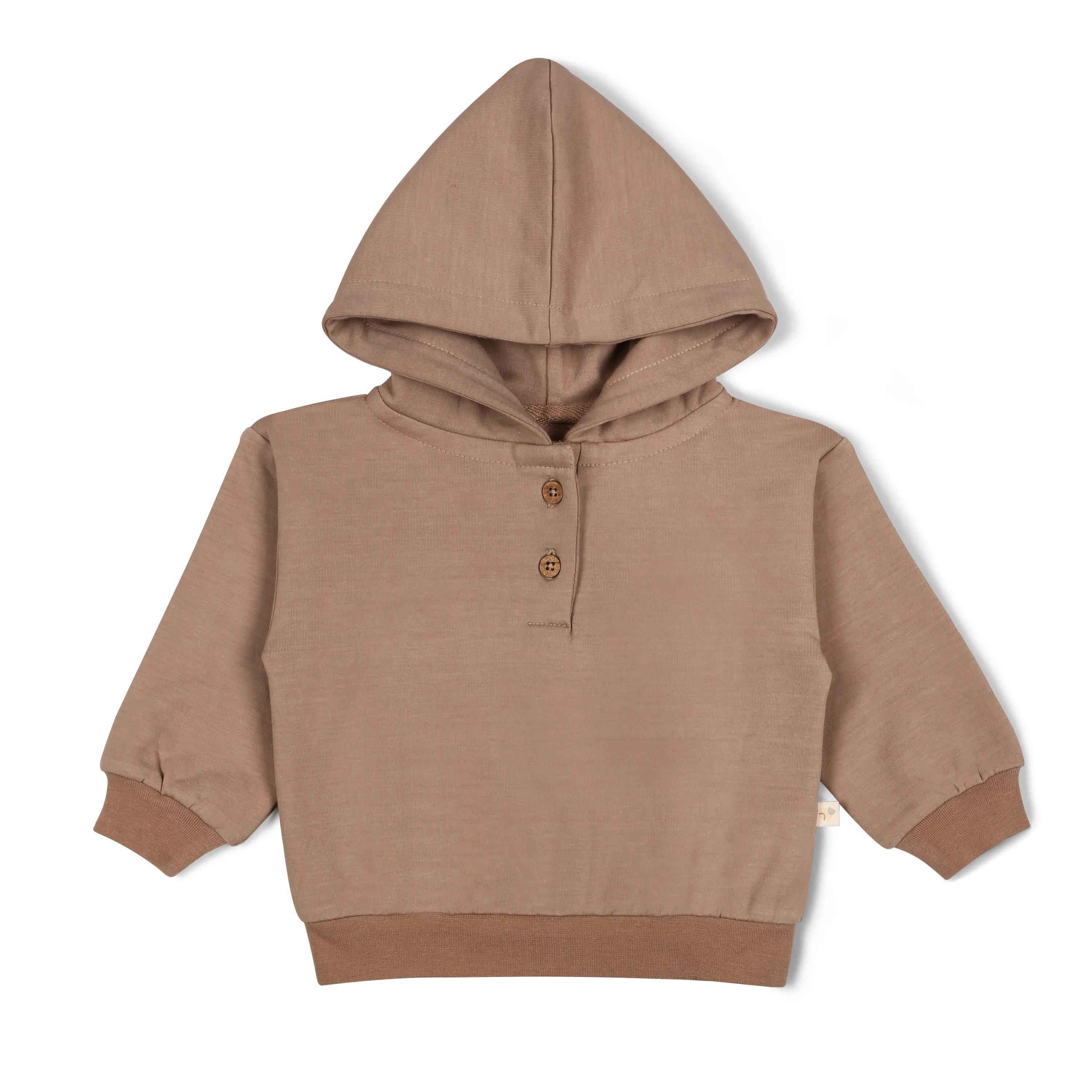 Organic Fleece Henley Hoodie - Taupe