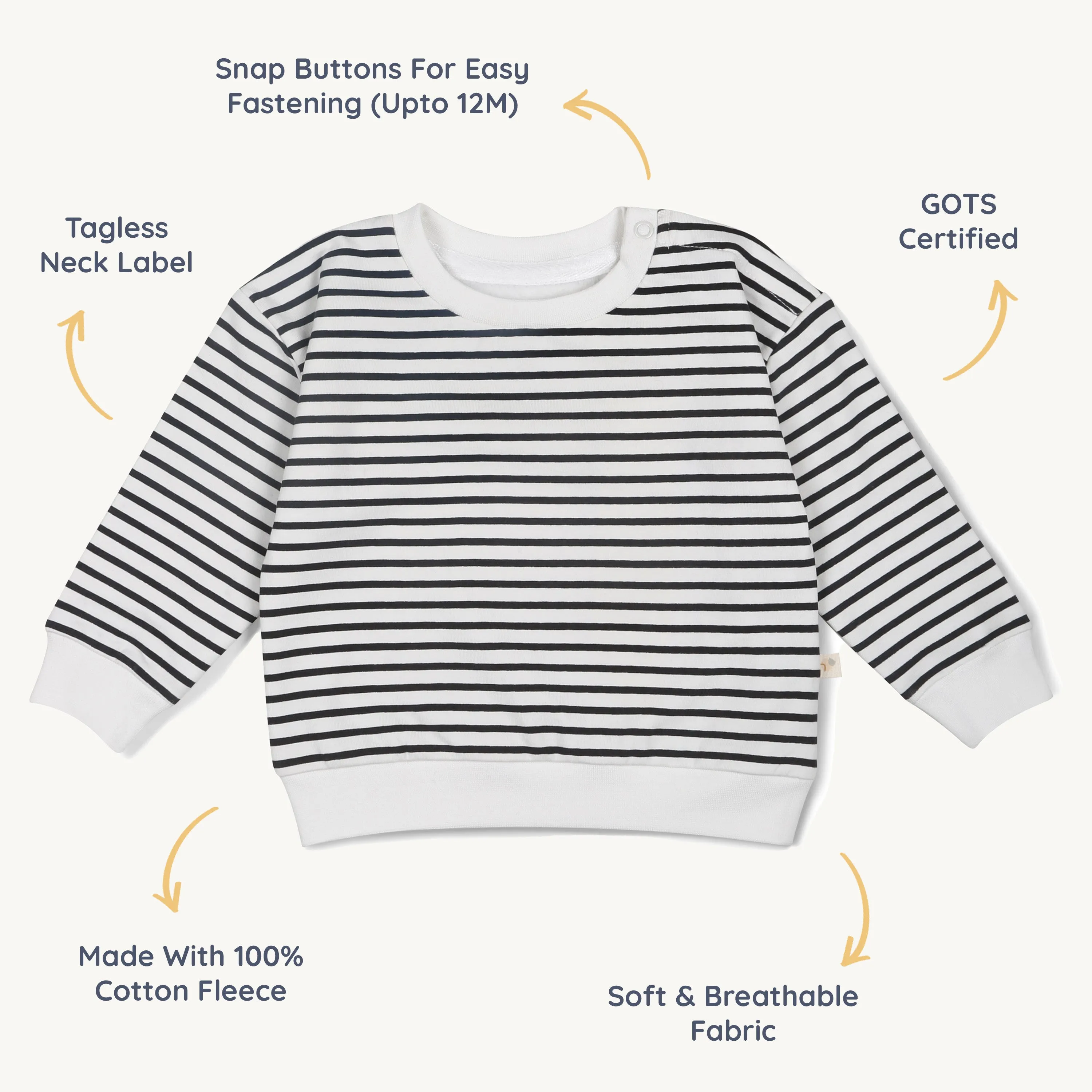 Organic Fleece Sweatshirt - Black Stripes