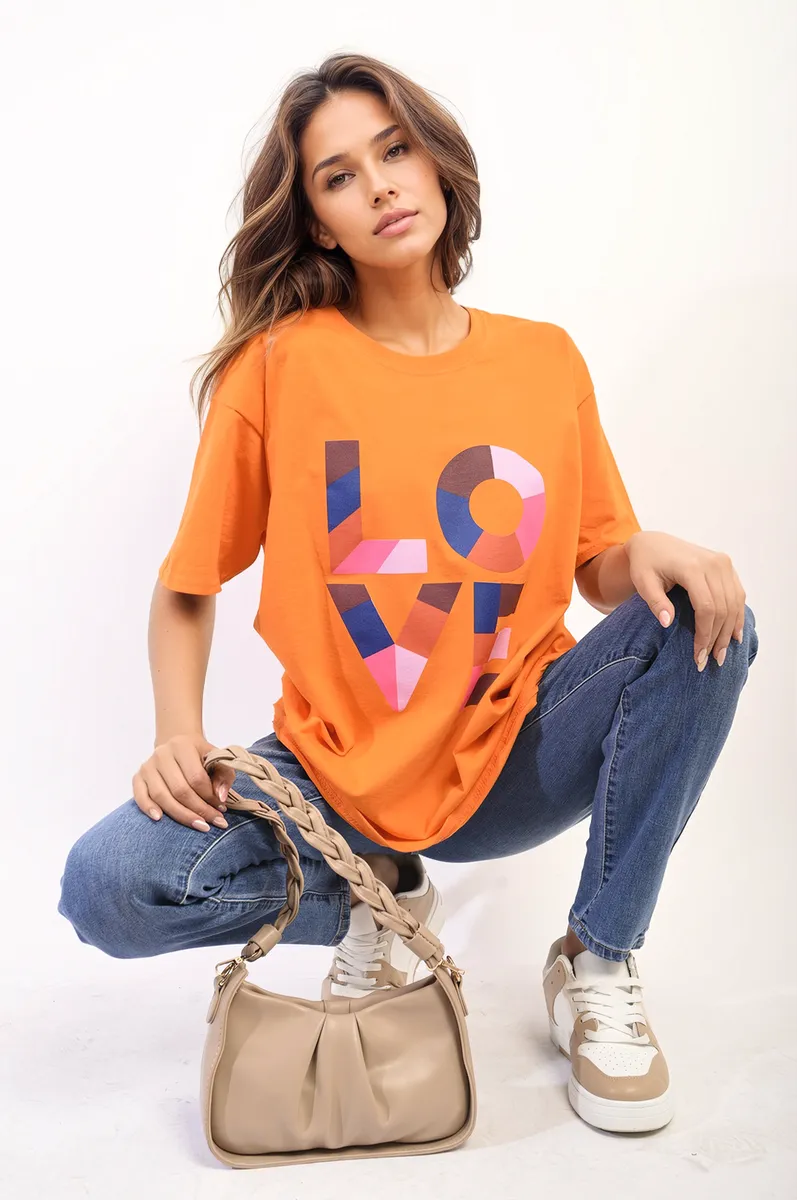 Oversized Love Slogan Print Top