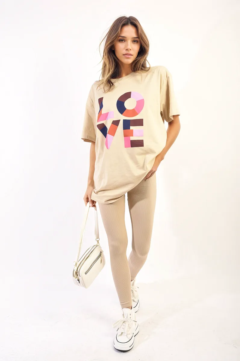 Oversized Love Slogan Print Top