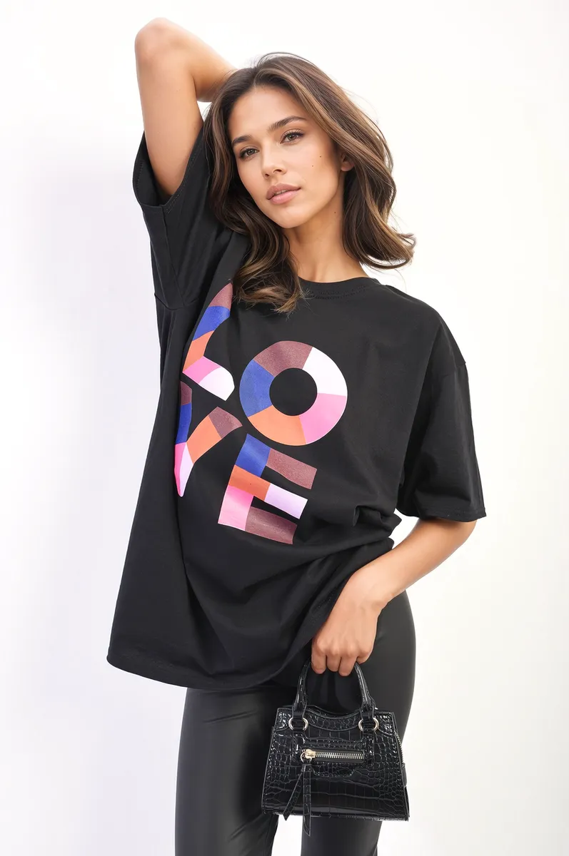 Oversized Love Slogan Print Top