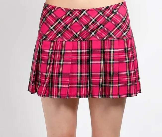 Pink Plaid Pleated Skirt