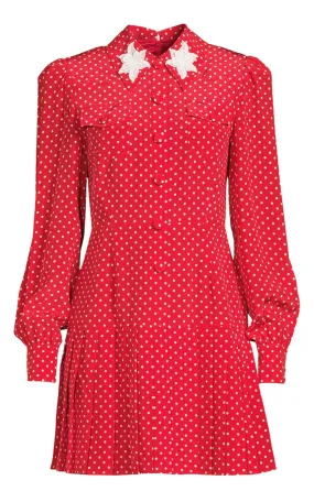 Polka Dot Print Silk Shirt Dress