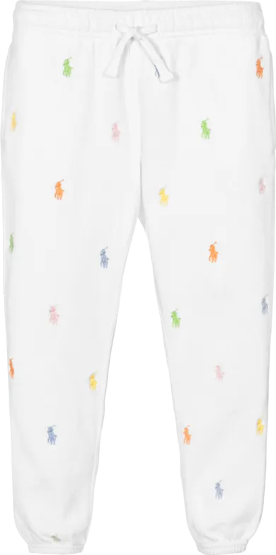 Polo Ralph Lauren White Cotton Multicoloured Polo Player Embroidered Logo Joggers 7 Years