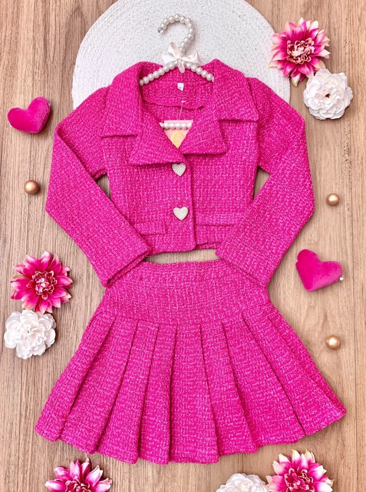 Power Posing Pink Blazer and Pleated Skirt Set