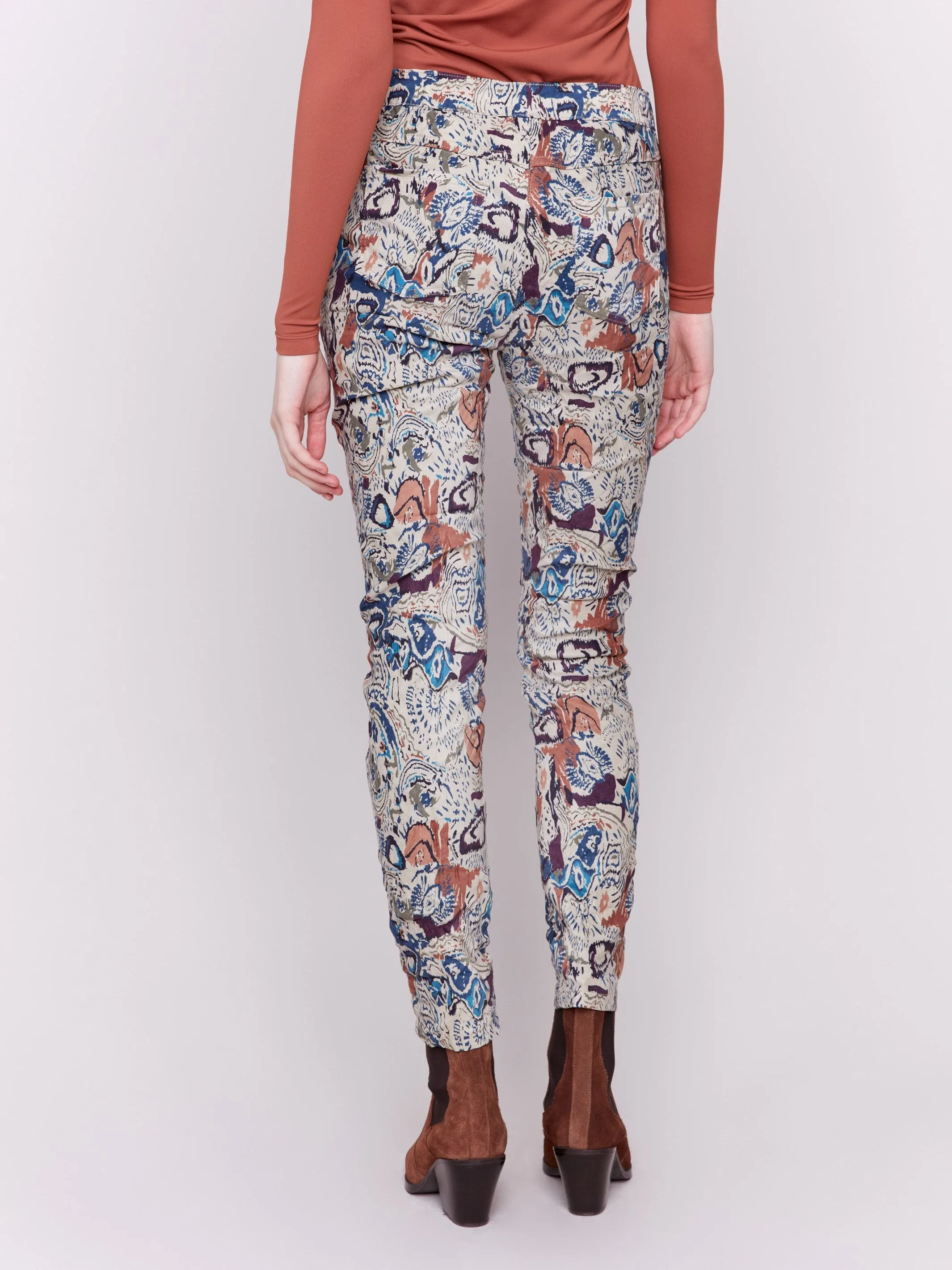 Printed Suede Crinkle Jogger Pants - Multicolor