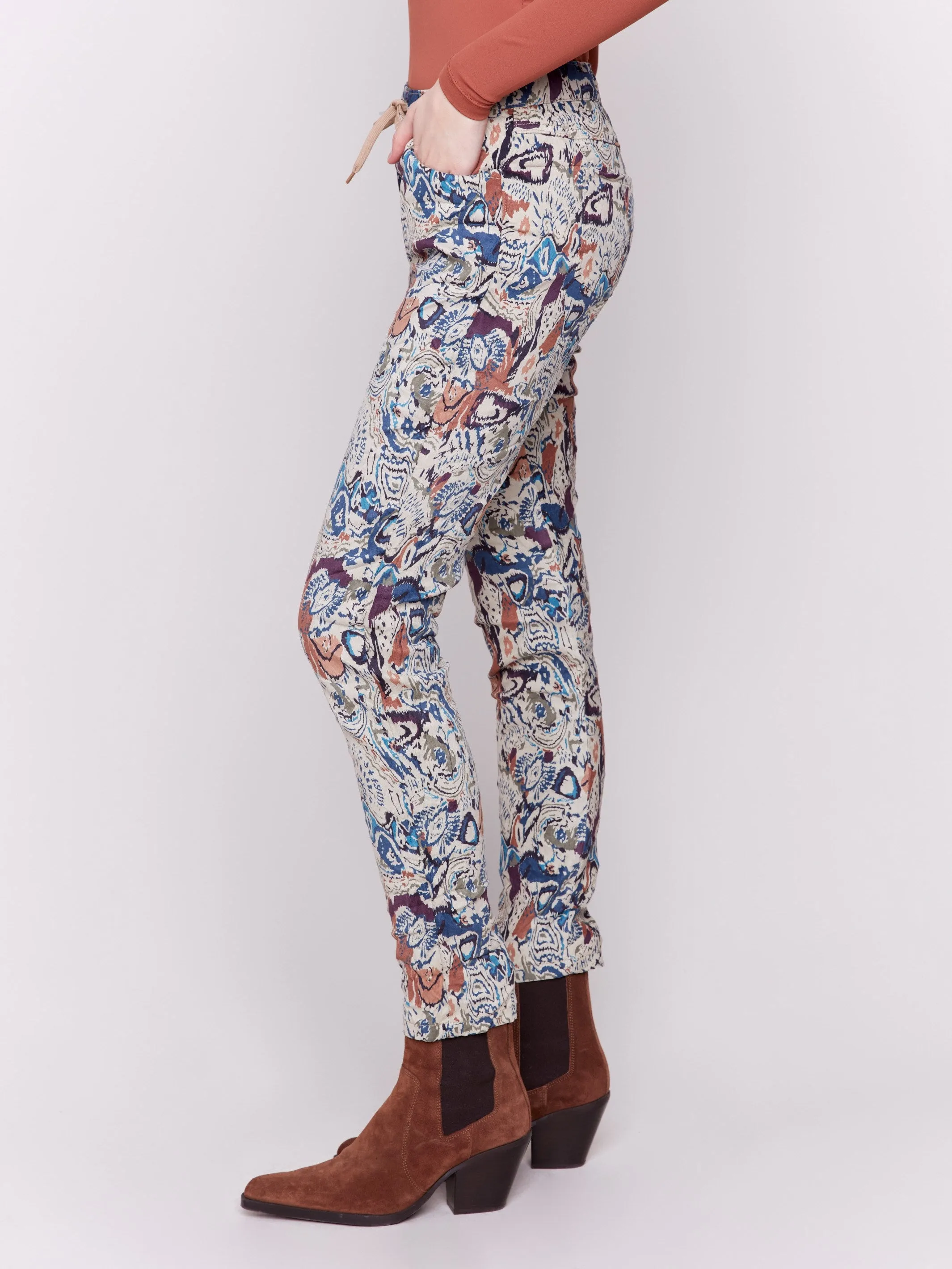 Printed Suede Crinkle Jogger Pants - Multicolor