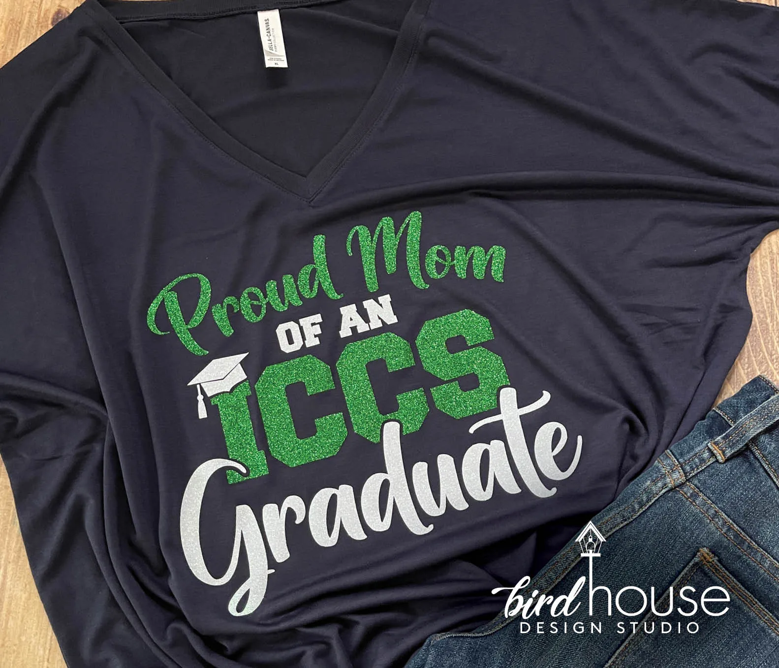 Proud Mom of an ICCS Graduate Shirt, Script, Pick any Two School Colors