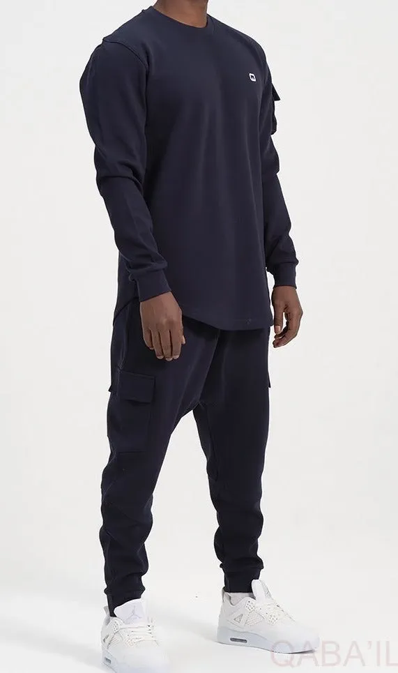 QL Sniper Set Cargo Joggers and Longline Top in Navy Blue