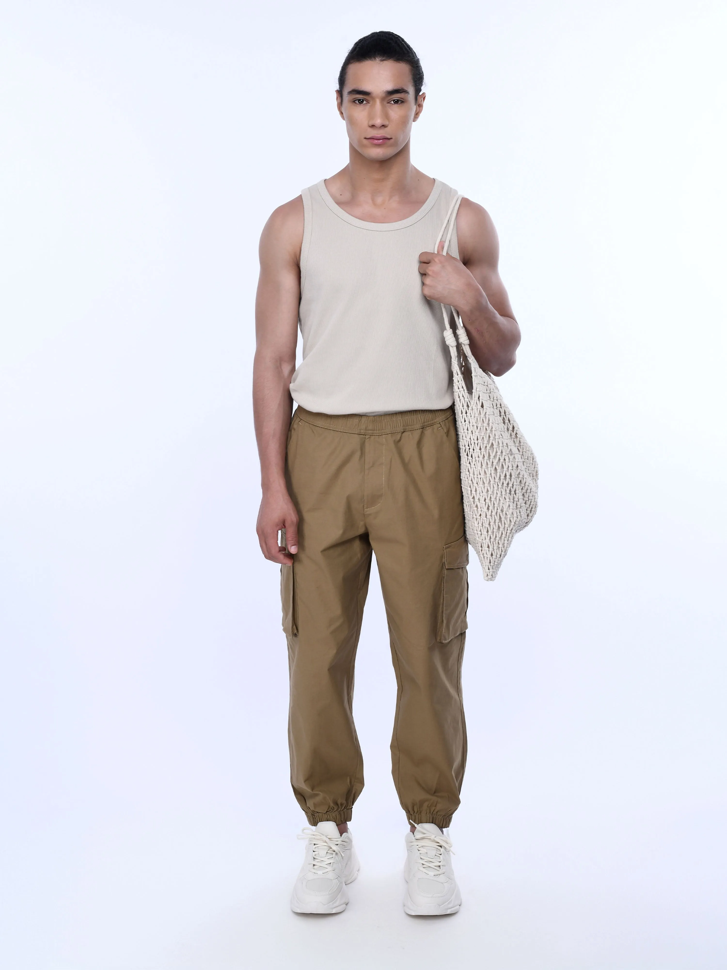 Relaxed Light Cotton Khaki Joggers