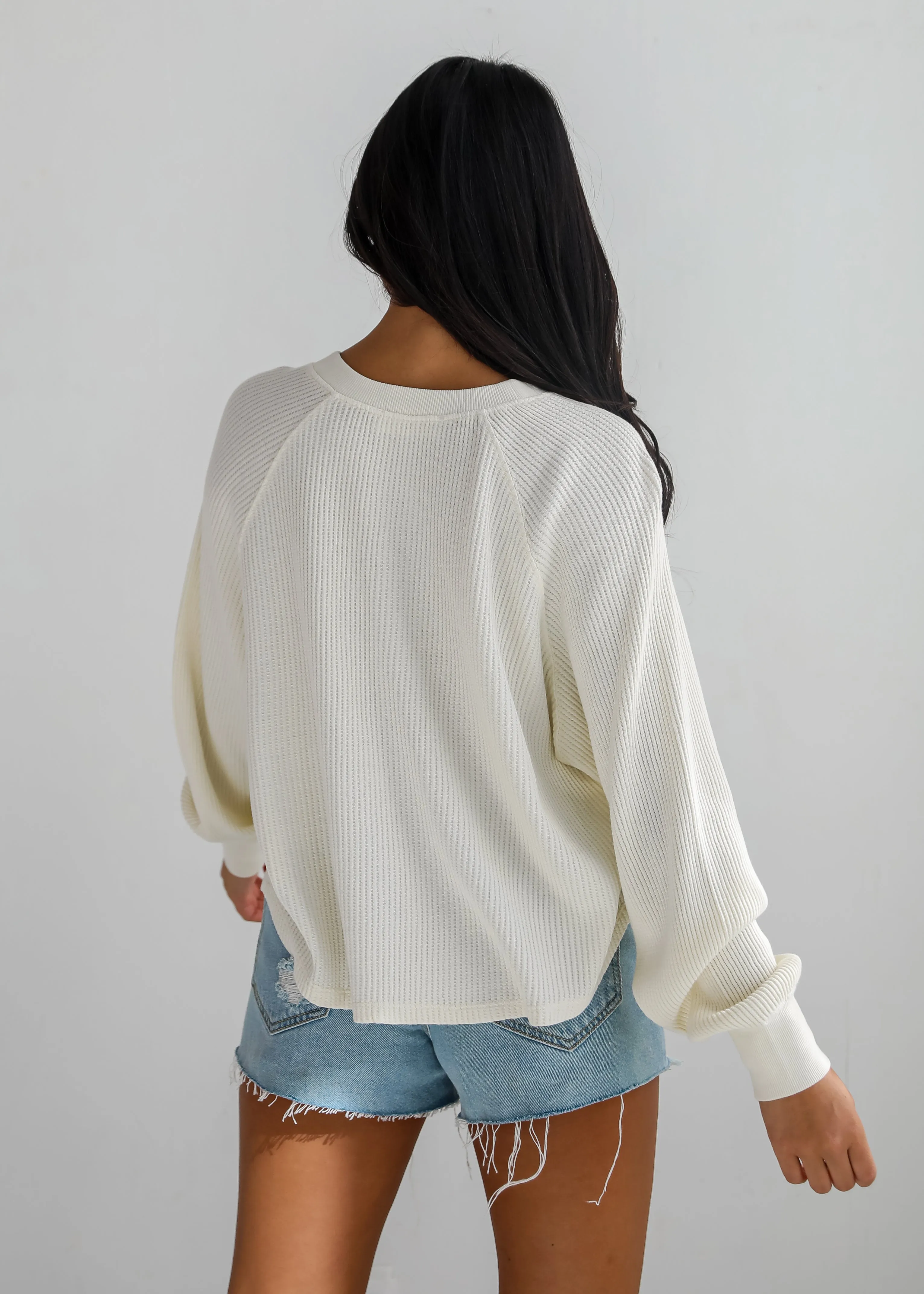 Relaxing Weekend Ivory Waffle Knit Henley Top - DU DEAL