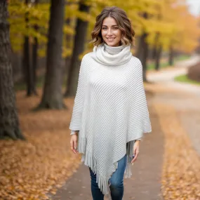 Relovo - Collared Knitted Poncho - White