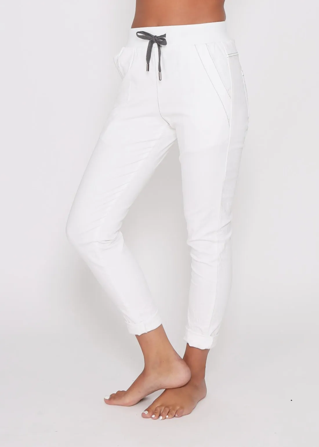 Riley Stretch Denim Joggers - White