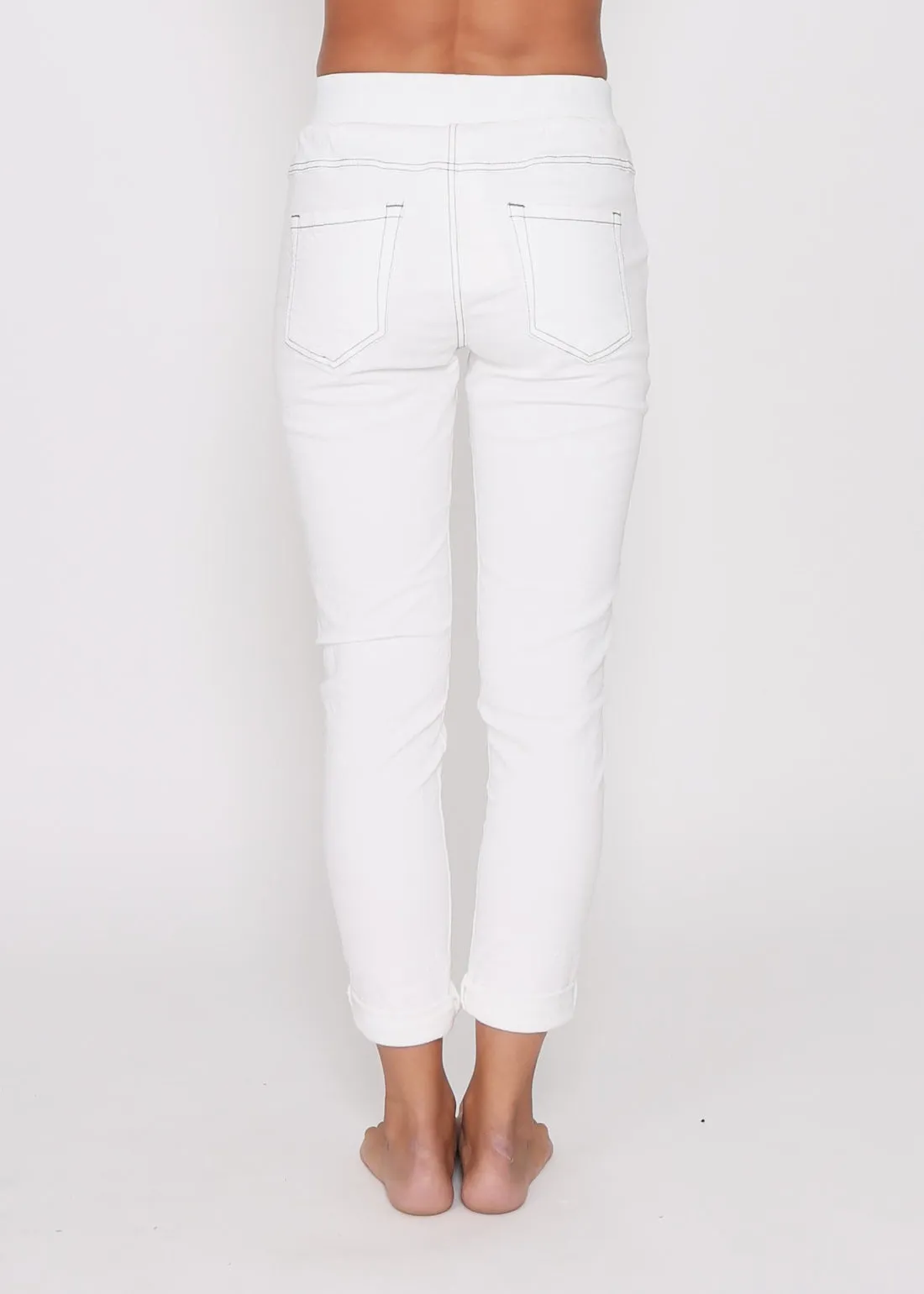 Riley Stretch Denim Joggers - White