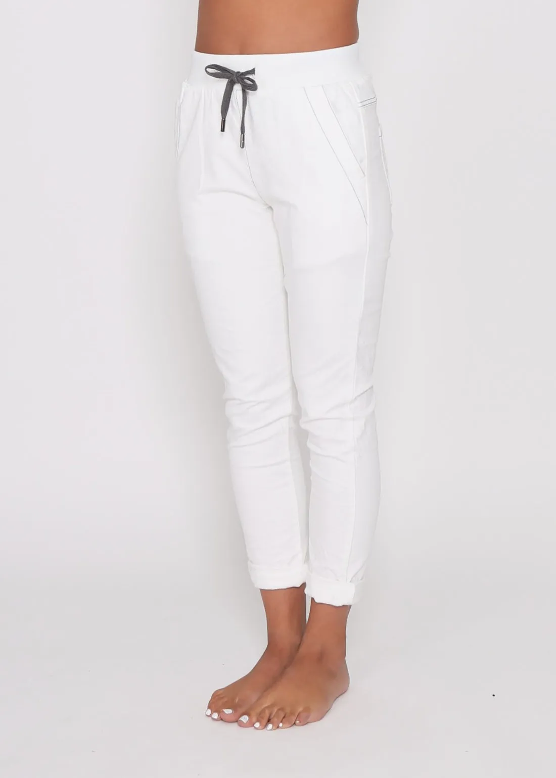 Riley Stretch Denim Joggers - White