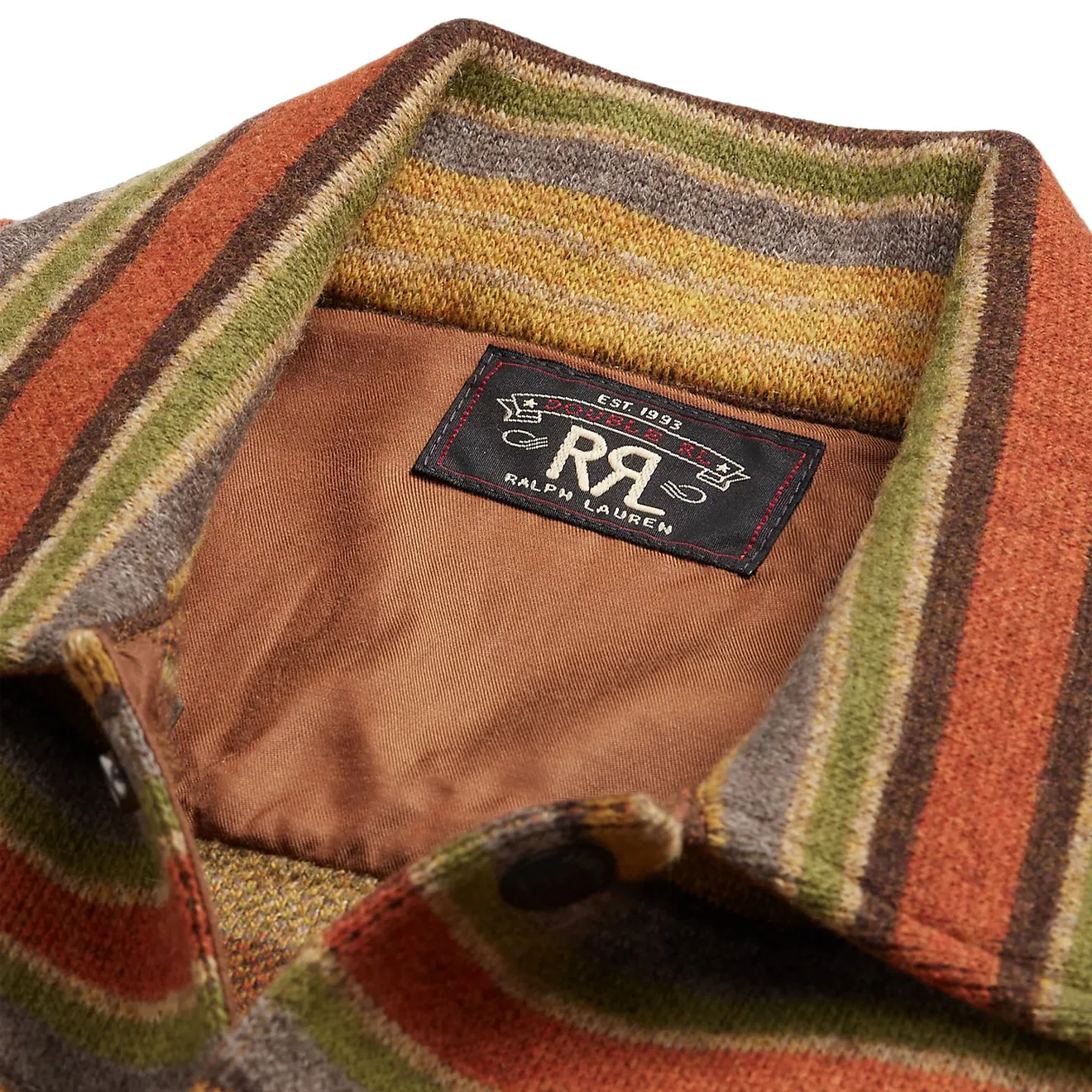 RRL by Ralph Lauren Striped Wool Workshirt Jumper Brown Stripe Multi