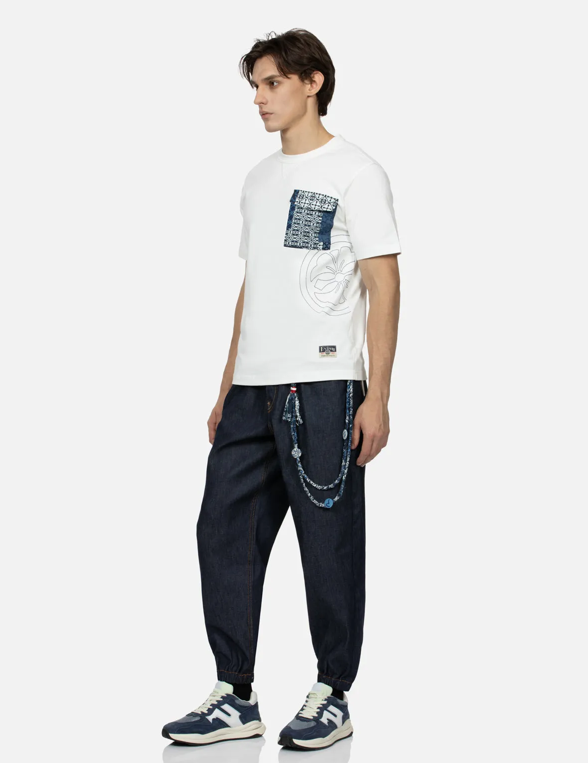 Seagull Print with Denim Chain Relax Fit Denim Joggers