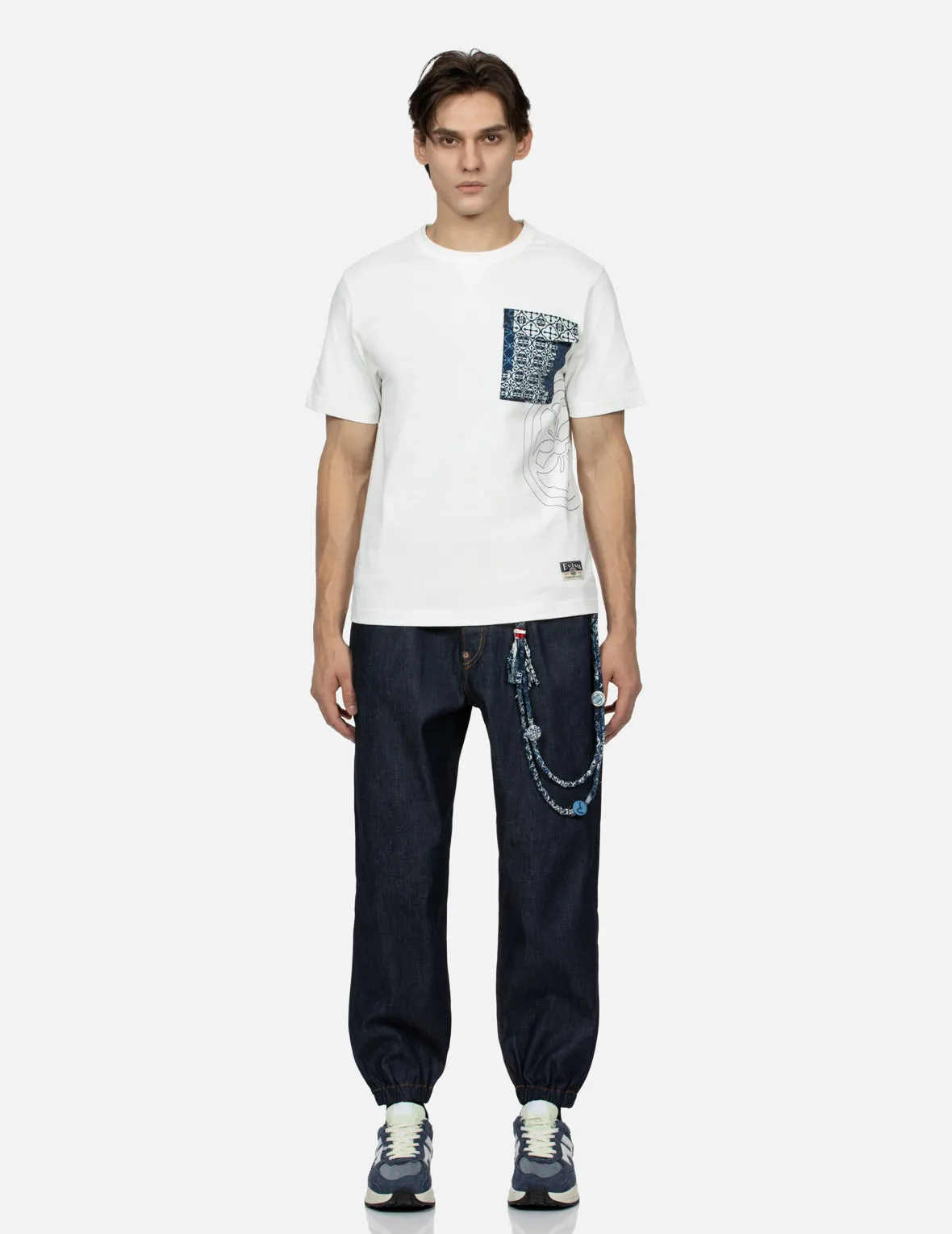 Seagull Print with Denim Chain Relax Fit Denim Joggers