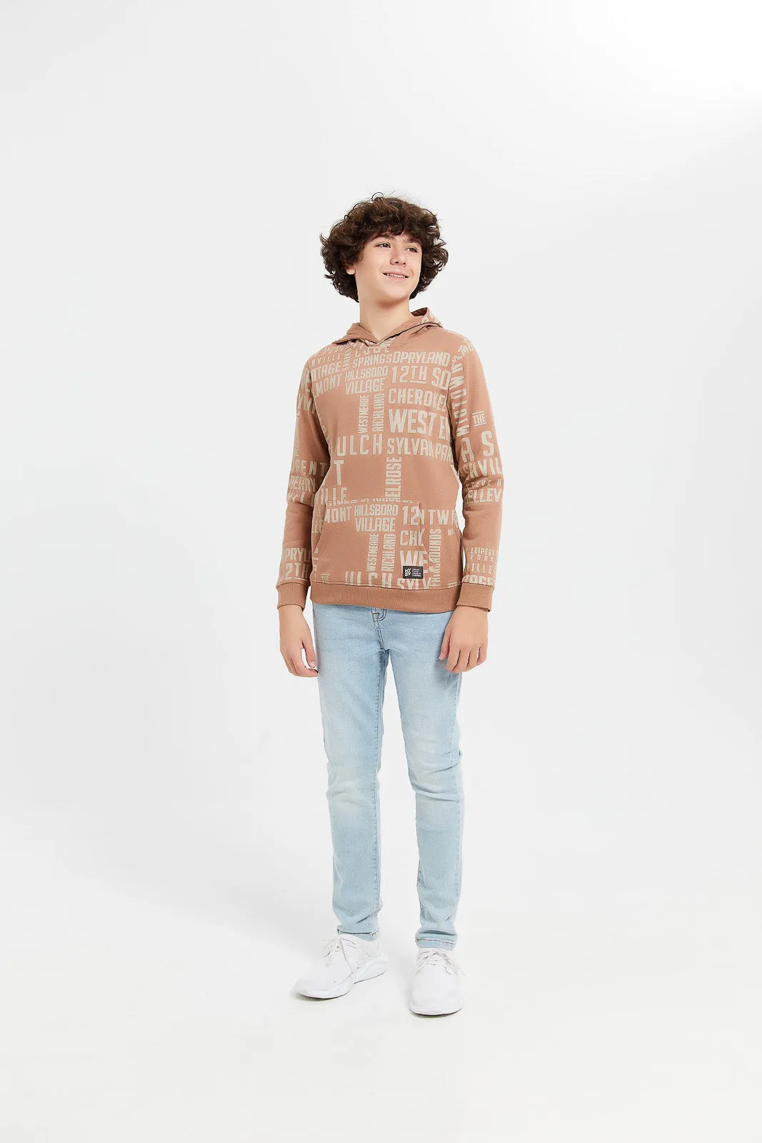 Senior Boys Brown Printed Sweatshirt