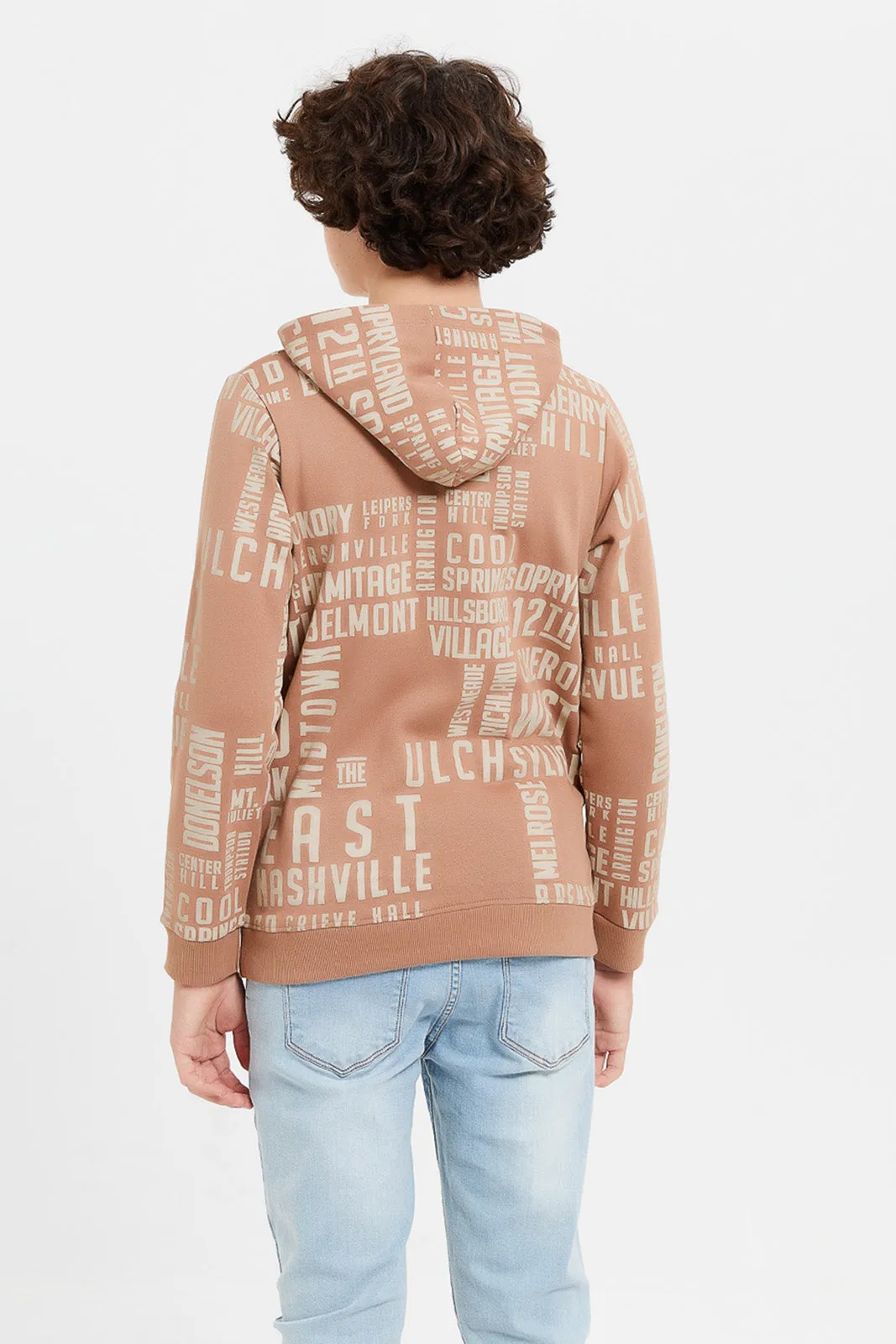 Senior Boys Brown Printed Sweatshirt