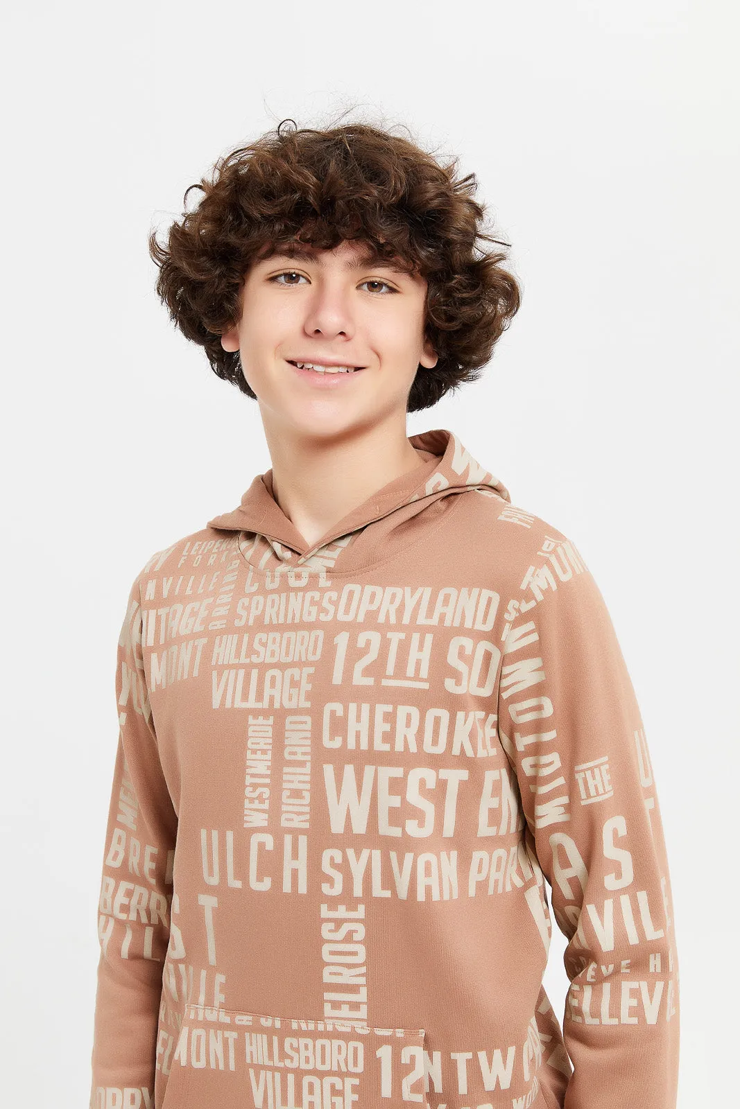 Senior Boys Brown Printed Sweatshirt