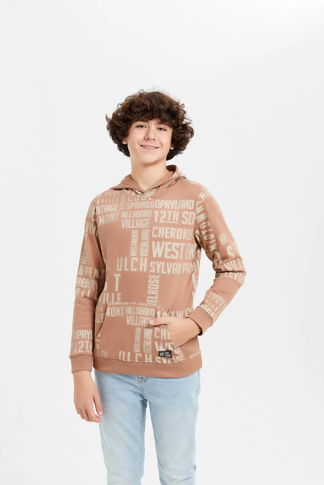 Senior Boys Brown Printed Sweatshirt