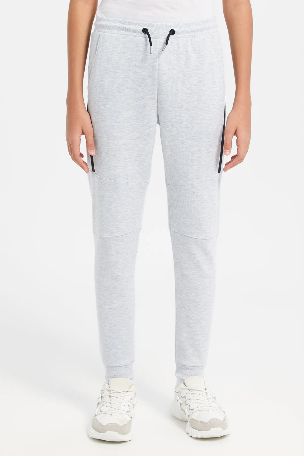 Senior Boys Grey  Pique Joggers With Side Tape