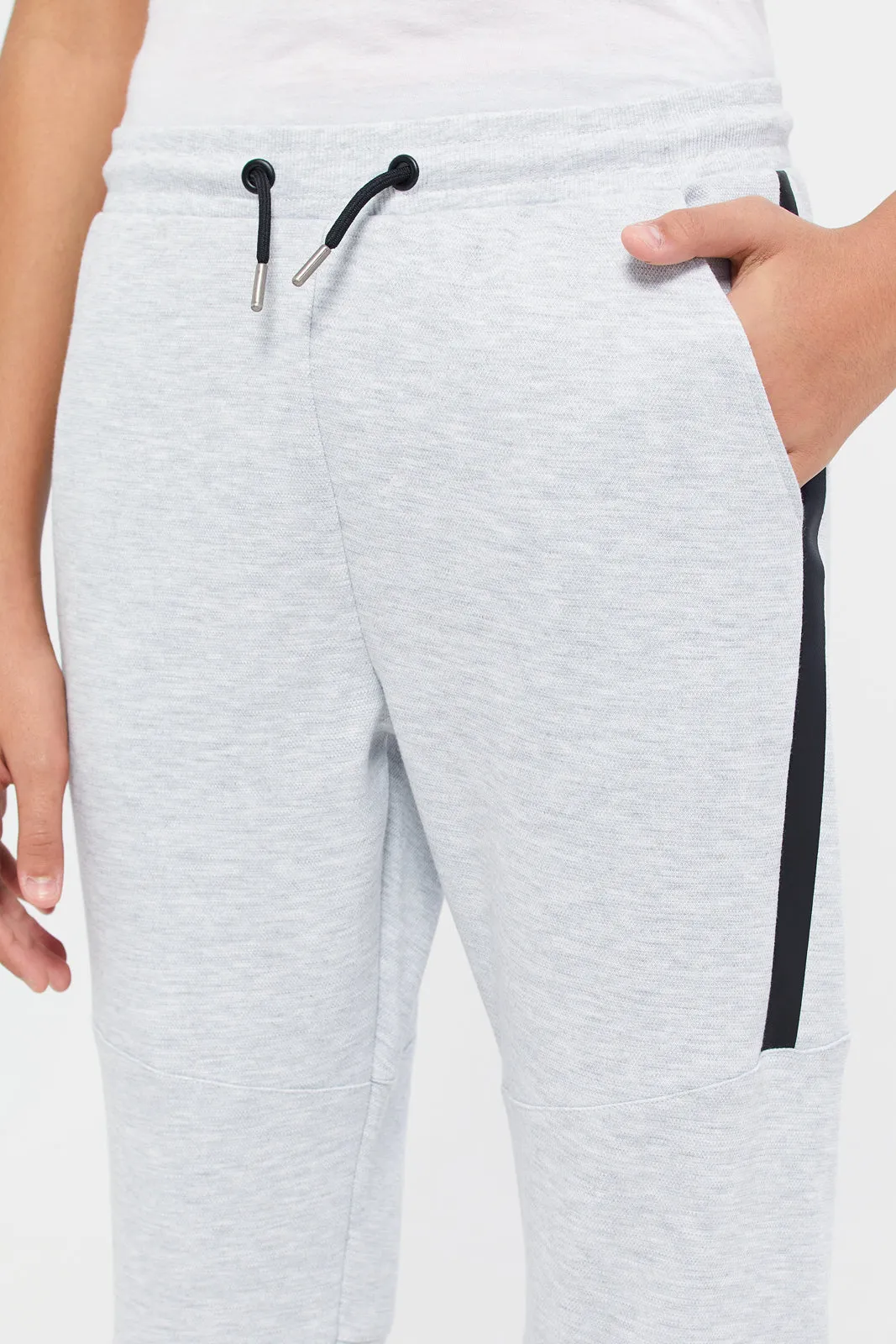 Senior Boys Grey  Pique Joggers With Side Tape