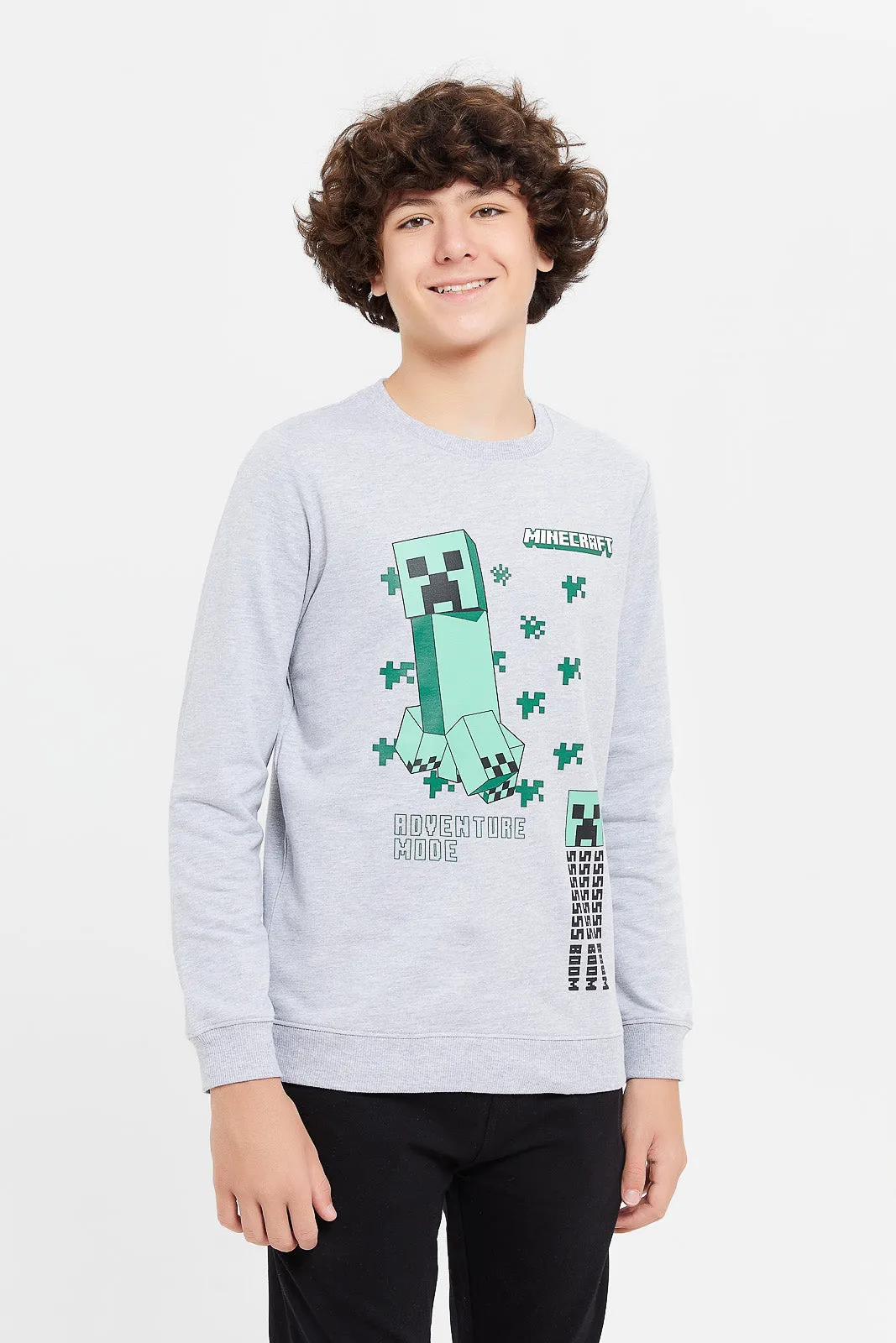 Senior Boys Grey Printed Sweatshirt