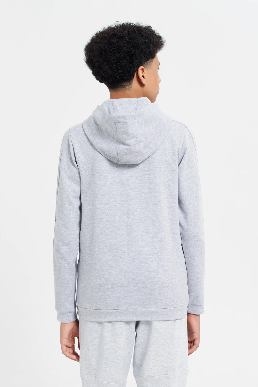 Senior Boys Grey Zipper Front Hooded Sweatshirt