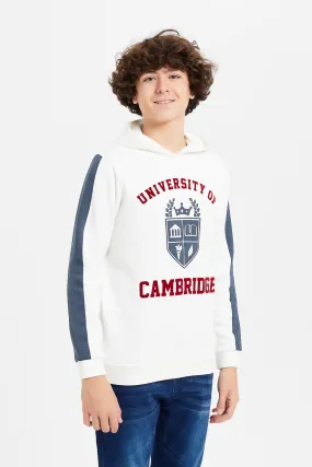 Senior Boys White Cambridge Hooded Sweatshirt