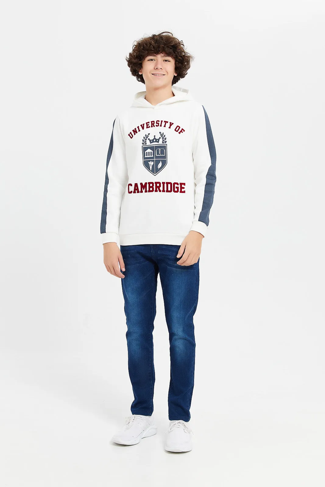 Senior Boys White Cambridge Hooded Sweatshirt