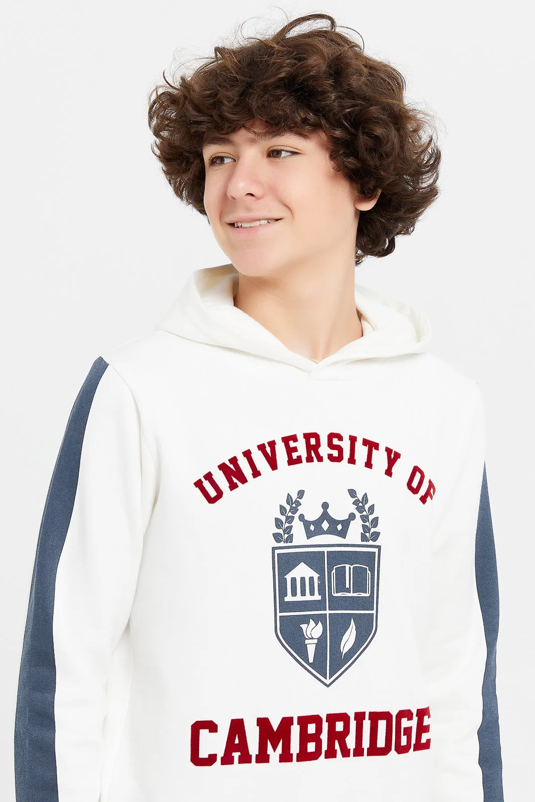 Senior Boys White Cambridge Hooded Sweatshirt