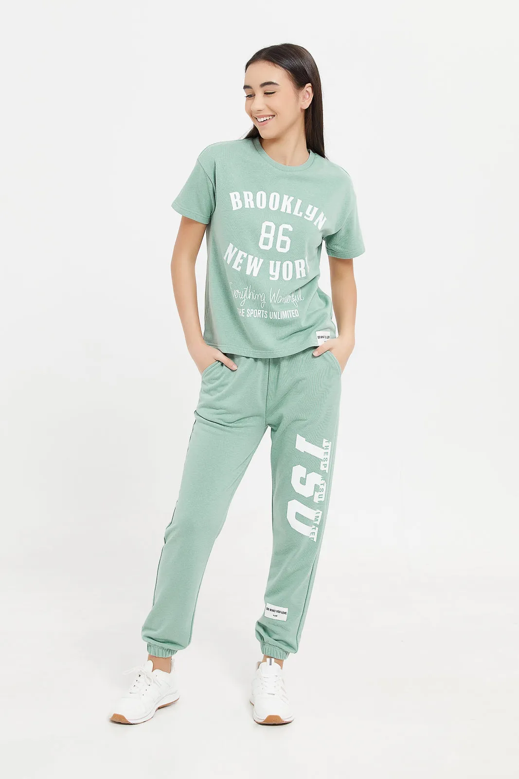 Senior Girls Green Print Jogger