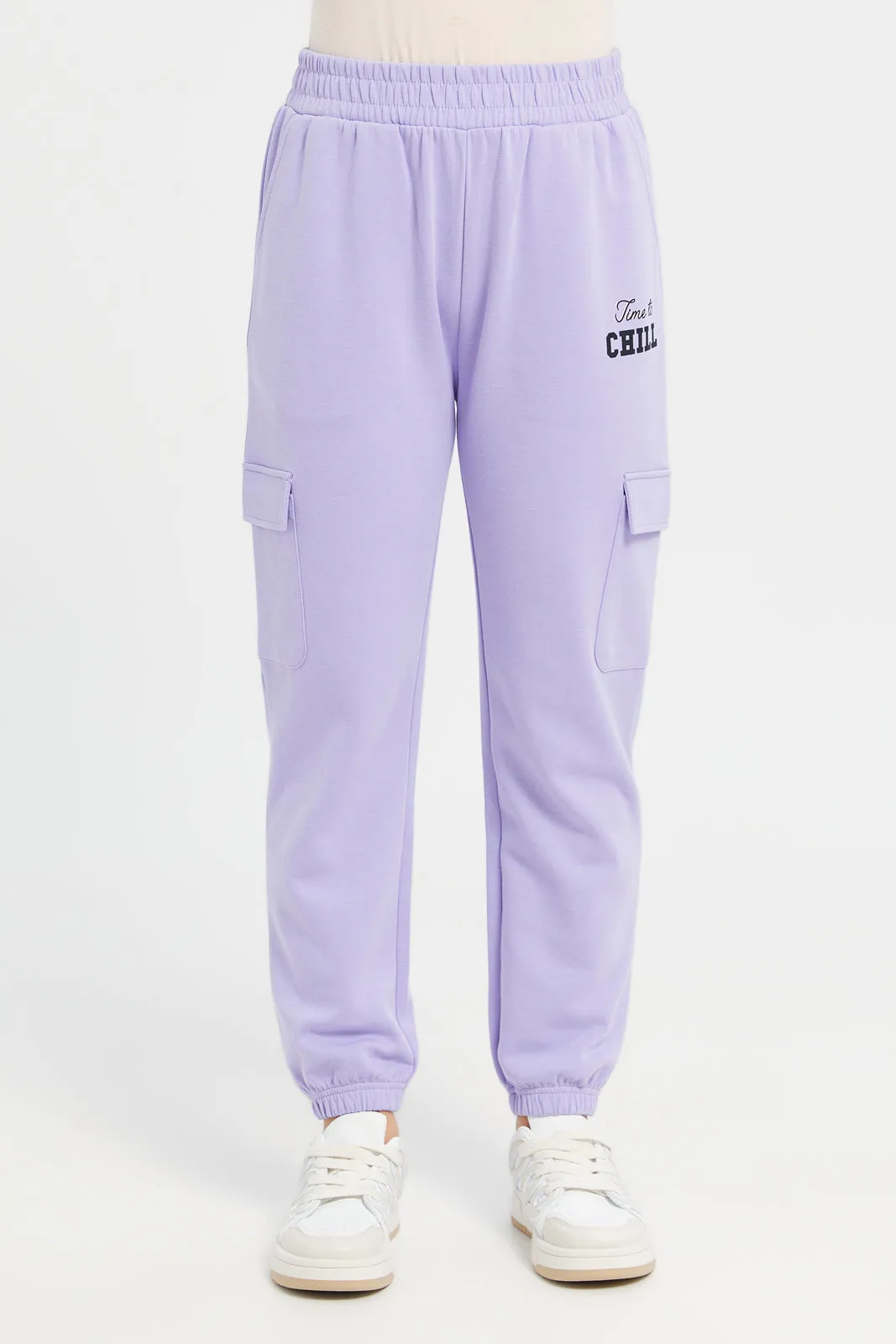 Senior Girls Purple Interlock Joggers With Print