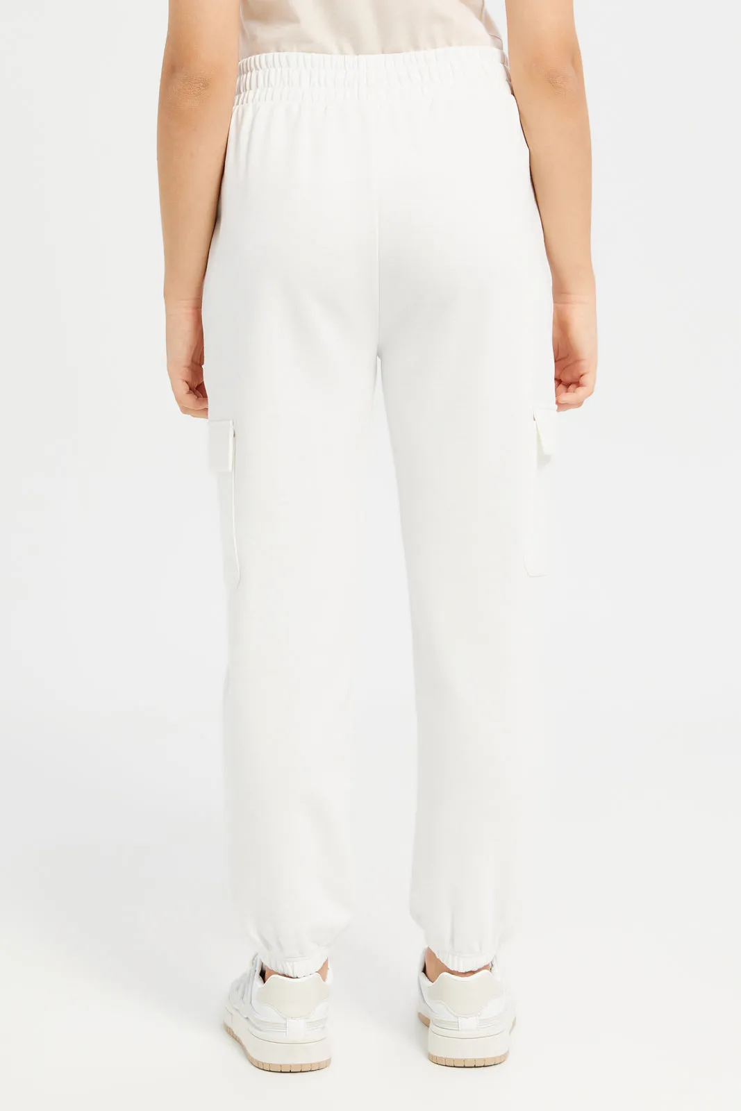 Senior Girls White Printed Interlock Joggers