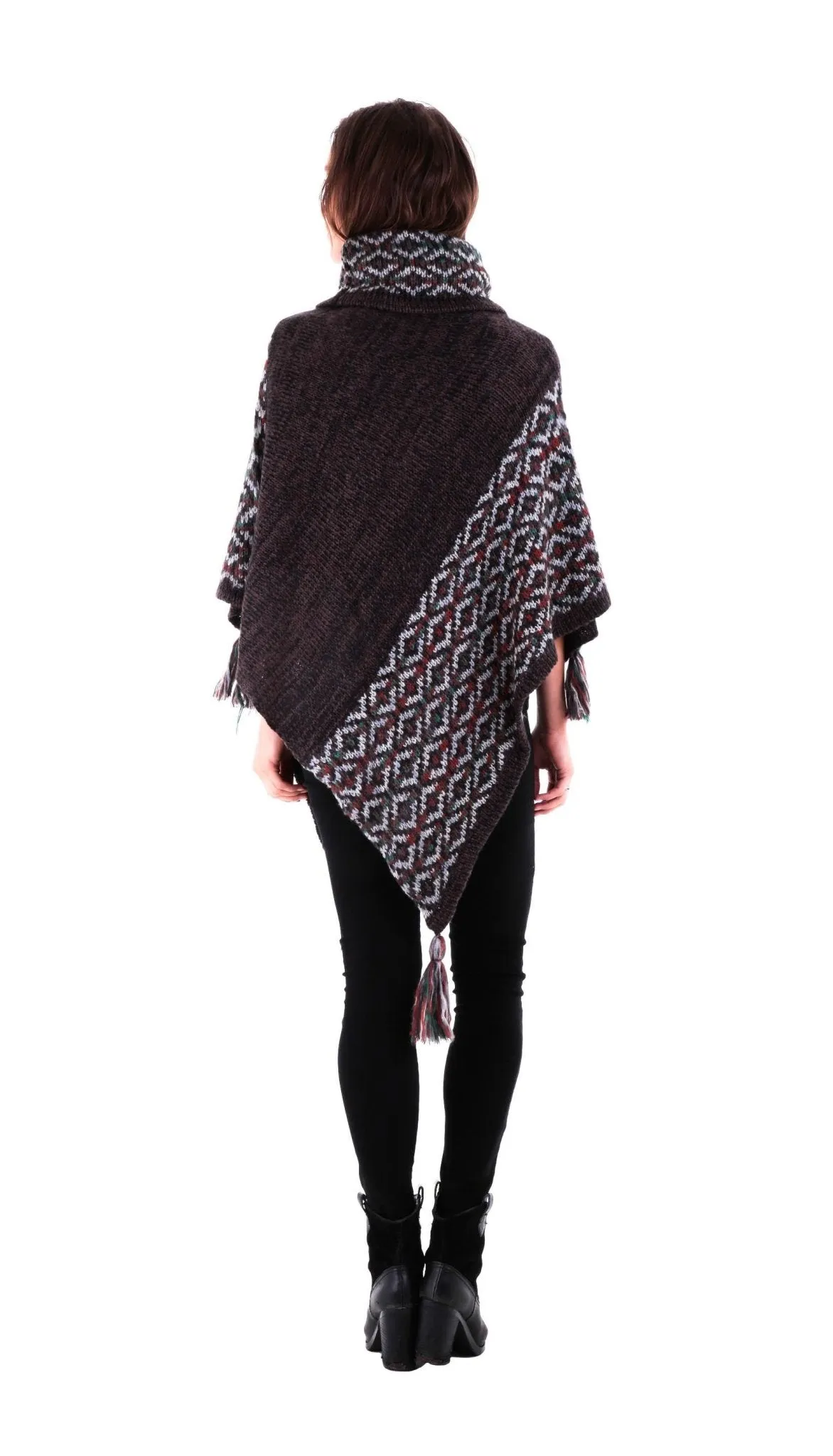 SHU-SHI Women's Boho Turtleneck Poncho - Knit Shawl Sweater Cape with Tassels