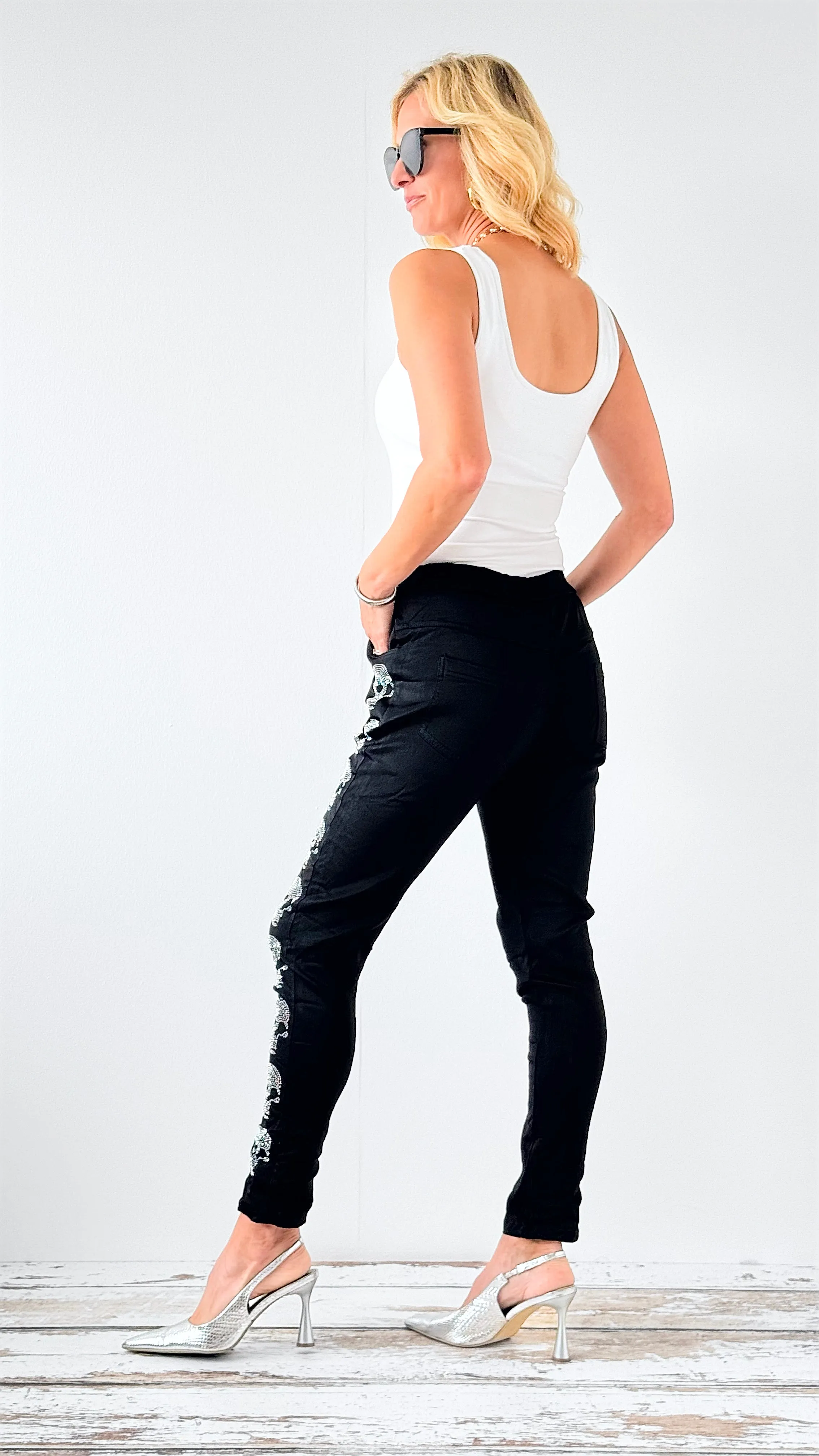 Skull Wish List Italian Joggers- Black