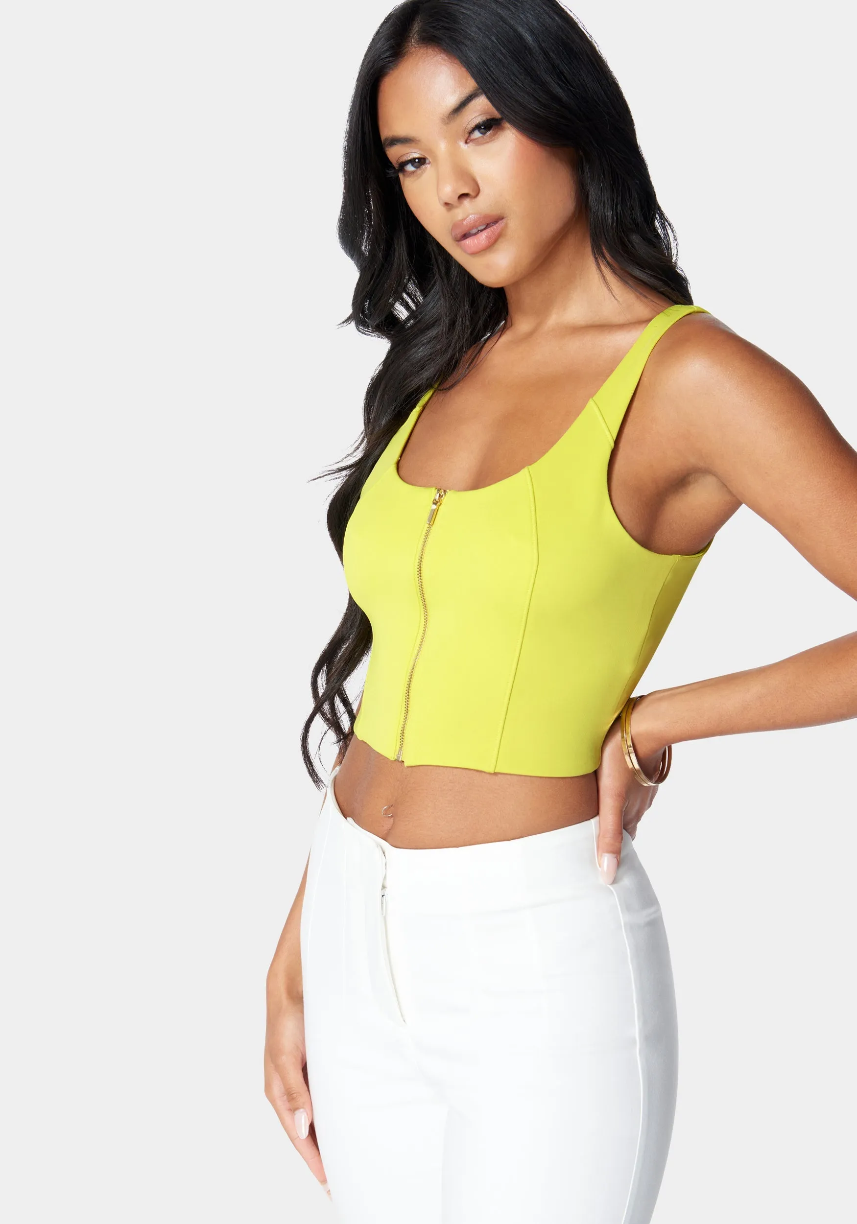 Sleeveless Front Zip Bustier Knit Top