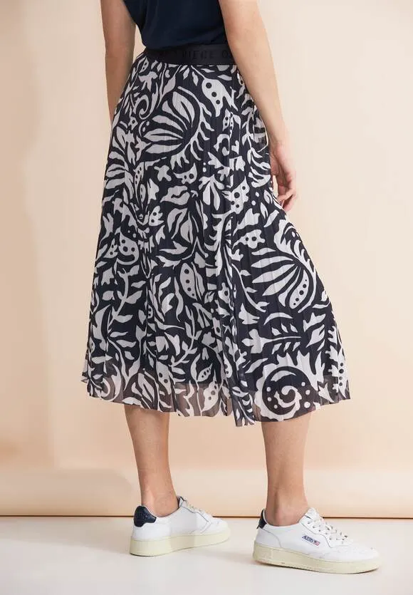 Street One Navy and White print pleated Midi skirt 361441