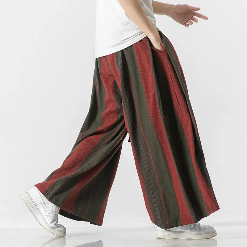 Striped Straight Wide-leg Casual Culottes