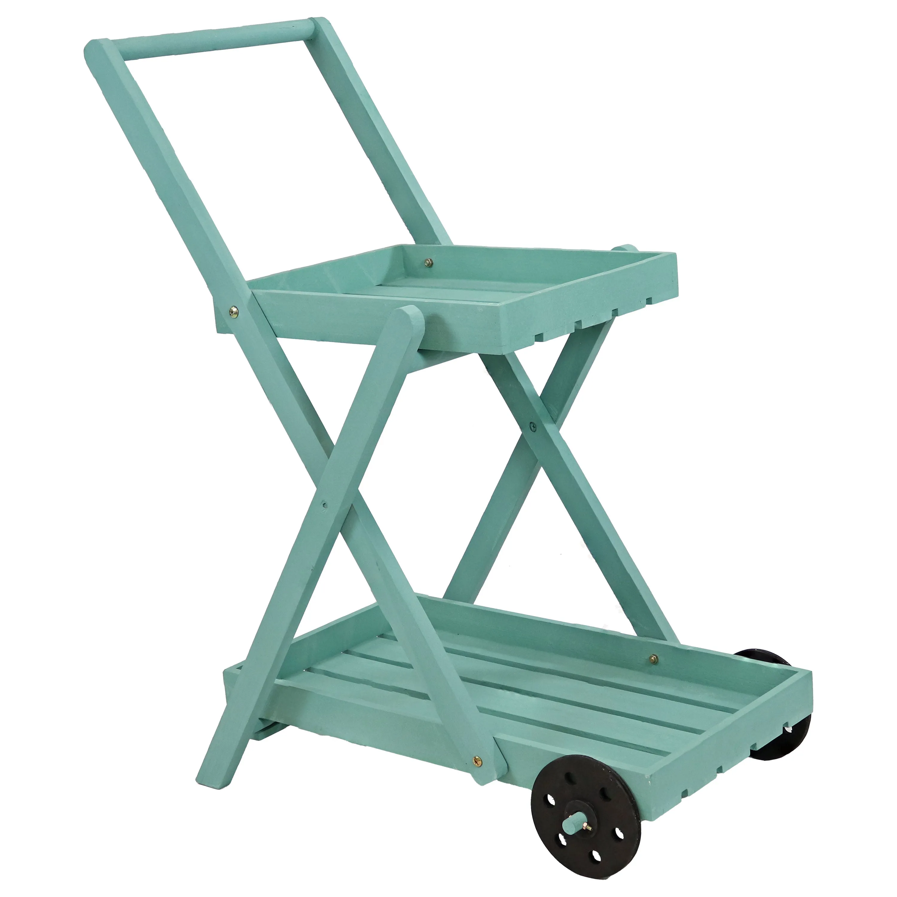 Sunnydaze 2-Tiered Flower Garden Cart - 34” H - Robin Egg Blue