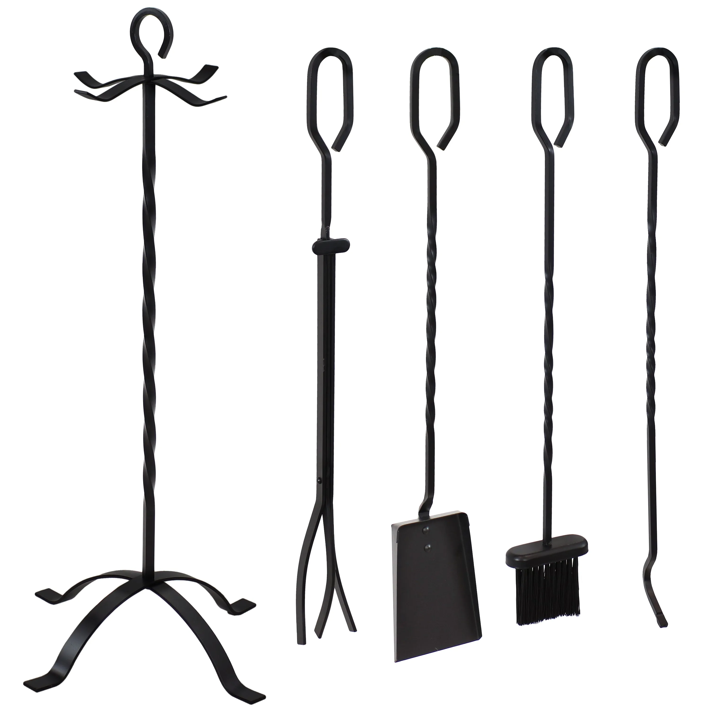 Sunnydaze 4-Piece Steel Fireplace Tool Set with Stand